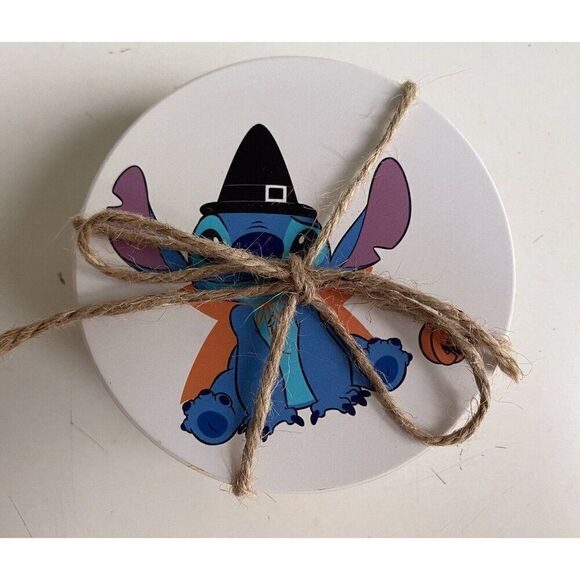 Set Of 4 Disney Stitch Halloween Costumes Ceramic Coasters Pumpkin Vampire Witch - Picture 1 of 8